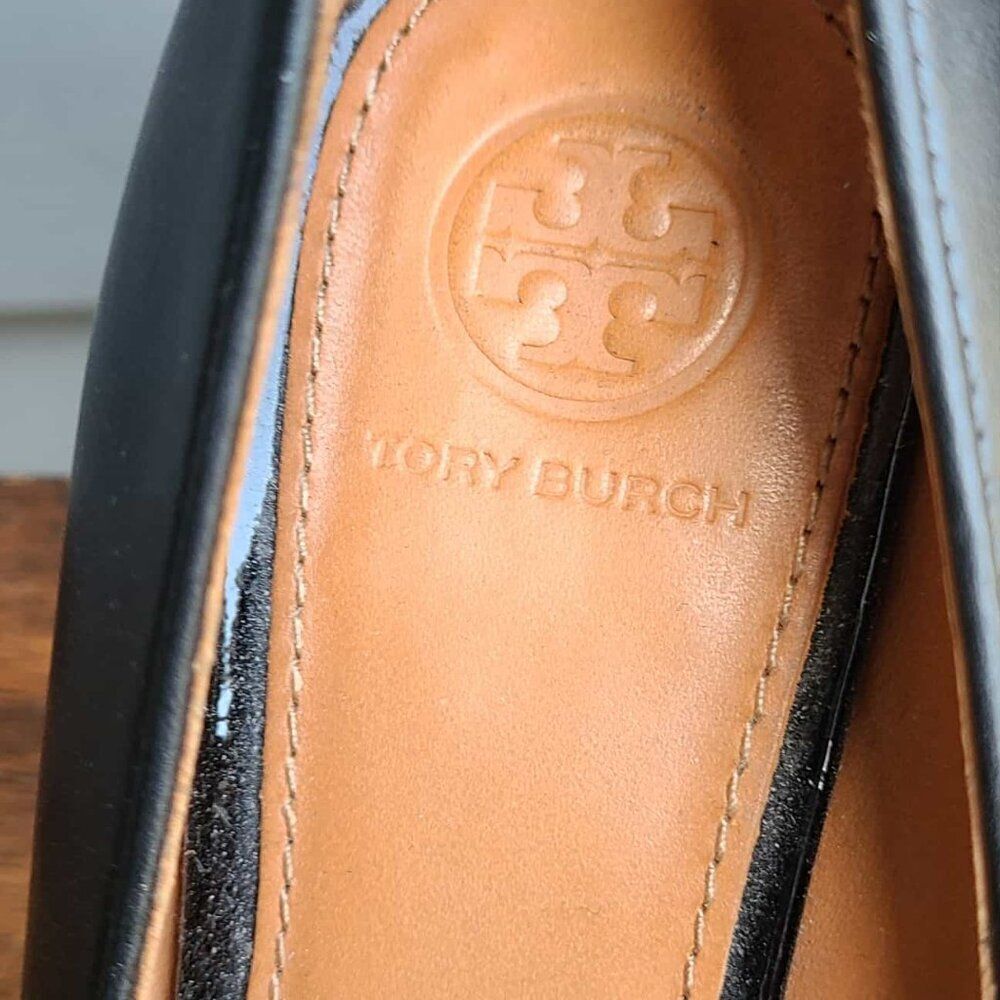 Tory Burch Everly Cap Toe Wedge Black Pumps Size 7 - Picture 5 of 15